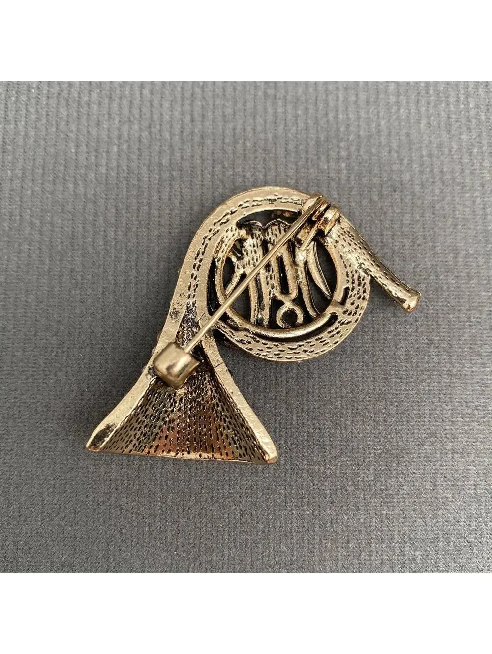 French Horn Brooch with Rhinestones